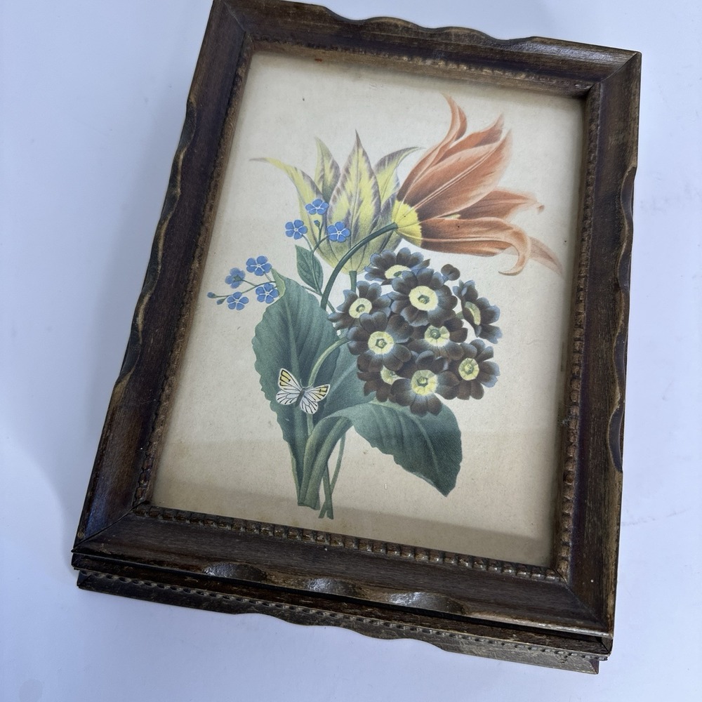 Wooden Botanical Antique Floral Vanity Box, Jewelry, Trinkets, Etc.‎
